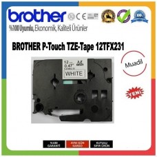 Brother P-Touch 12TFX231 MUADİL TZE-TAPE 12 MM Beyaz üzerine Siyah Esnek Laminasyonlu Etiket