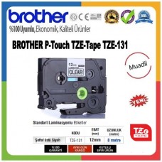 Brother P-Touch TZE-131 MUADİL TZE-TAPE (12mmx8M) Şeffaf üzerine Siyah Laminasyonlu Etiket