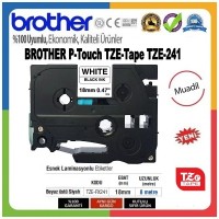 Brother P-Touch TZE-241 MUADİL TZE-TAPE (18mm X 8m) Beyaz üzerine Siyah Standart Laminasyonlu Etiket