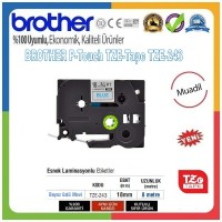 Brother P-Touch TZE-243 MUADİL TZE-TAPE (18mm X 8m) Beyaz üzerine Mavi Standart Laminasyonlu Etiket
