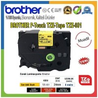 Brother P-Touch TZE-651 MUADİL TZE-TAPE (24mm X 8m) Sarı üzerine Siyah Standart Laminasyonlu Etiket
