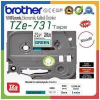 Brother P-Touch TZE-731 MUADİL TZE-TAPE 12 MM Yeşil üzerine Siyah Standart Laminasyonlu Etiket