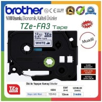 Brother P-Touch TZE-FA3 MUADİL TZE-TAPE 12 MM Beyaz üzerine Mavi Ütü ile Yapışan Kumaş Etiketi