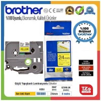 Brother P-Touch TZE-S651 TZE-TAPE 24 MM Sarı üzerine Siyah Güçlü Yapışkanlı Laminasyonlu Etiket
