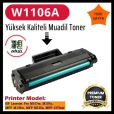 HP 106A Siyah Muadil Premium LaserJet Toner Kartuşu W1106A (CHİPSİZ)