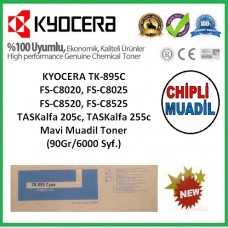 KYOCERA TK-895C Mavi MUADİL CHİPLİ Toner FS-C8025, C8520, C8525, (90Gr/6000 Syf)