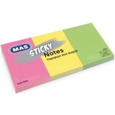 Mas 3651 Yapışkanlı Çıkarılabilir Not Kağıdı, 35 x 51mm , Neon 3 Renk 100 Sayfa 