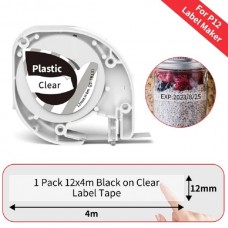 Phomemo Q5-TB131 Şeffaf Üzerine Siyah (Black on Clear) Plastik Şerit Etiket 12mmx4m丨P12, P12pro ve Dymo LetraTag Uyumlu Phomemo Q5-TB131 Şeffaf Üzerine Siyah (Black on Clear) Plastik Şerit Etiket 12mmx4m丨P12, P12pro ve Dymo LetraTag Uyumlu