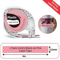 Phomemo Q5-TBP31 Sakura Pembe Üzerine Siyah (Black on Sakura Pink) Plastik Şerit Etiket 12mmx4m丨P12, P12pro ve Dymo LetraTag Uyumlu Phomemo Q5-TBP31 Sakura Pembe Üzerine Siyah (Black on Sakura Pink) Plastik Şerit Etiket 12mmx4m丨P12, P12pro ve Dymo LetraTag Uyumlu