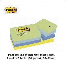 Post-it® 653-MTDR Not, Mint Serisi, 4 renk x 3 blok, 100 yaprak, 38x51mm