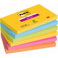 Post-it® 655-6SS-CARN Süper Yapışkan Notlar, Karnaval Renk Koleksiyonu, Assorti Renkler, 76 mm x 127 mm, 90 Yaprak, 6'Lı Paket