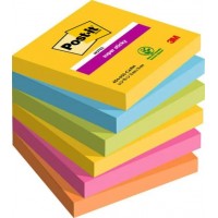 Post-it® 654-6SS-CARN Süper Yapışkan Notlar, Karnaval Renk Koleksiyonu, Assorti Renkler, 76 mm x 76 mm, 6 Renk, 90 Yaprak