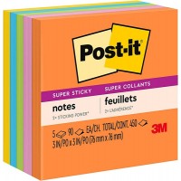 Post-it® 654-5SS-BOOS Süper Yapışkan Notlar, Boost Renk Koleksiyonu , 76 mm x 76 mm, 90 Yaprak, 5 Renk