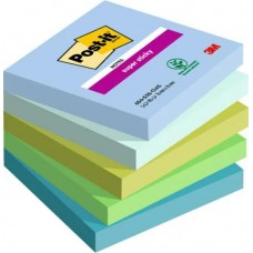 Post-it® 654-5SS-OAS Süper Yapışkan Notlar, Oasis Renk Koleksiyonu, 76 mm x 76 mm, 5 Renk, 90 Yaprak