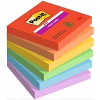 Post-it® 654-6SS-PLAY Süper Yapışkan Notlar, Playful Renk Koleksiyonu, 76 mm x 76 mm, 6 Renk, 90 Yaprak