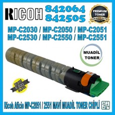 RICOH 842064 Mavi Premium Muadil Toner 9500 Sayfa (842505) / MP-C2030, MP-C2050, MP-C2051, MP-C2530, MP-C2550, MP-C2551