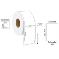 TANEX 100x150mm Eko Termal Etiket Tekli 40mm Çap (500 Adet/Rulo)