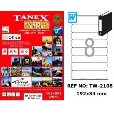 Tanex TW-2108 Laser Etiket 192x34 mm 100 Ad. Tanex TW-2108 Laser Etiket 192x34 mm 100 Ad.