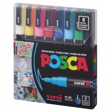 Uni POSCA PC-3M/8C Set ~0.9-1.3 Su Bazlı Poster Markörü Ana Renkler 8'Li 