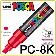Uni PC-8K Floresan Kırmızı POSCA 8.0mm Kesik Uçlu Su Bazlı Poster Markörü