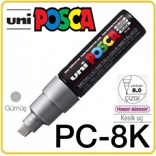 Uni PC-8K Gümüş POSCA 8.0mm Kesik Uçlu Su Bazlı Poster Markörü
