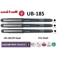 Uniball UB-185/3P Siyah Vision Needle 0.5 İğne Uçlu Kalem 3'Lü Set 