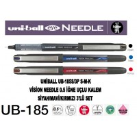 Uniball UB-185/3P S-M-K Vision Needle 0.5 İğne Uçlu Kalem Siyah/Kırmızı/Mavi