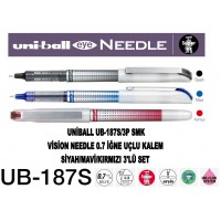 Uniball UB-187S/3P SMK Eye Needle 0.7 İğne Uçlu Kalem Siyah/Kırmızı/Mavi 3'Lü Set