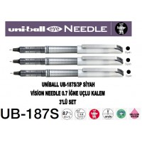 Uniball UB-187S/3P Siyah Eye Needle 0.7 İğne Uçlu Kalem 3'Lü Set