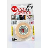 VE-GE Çift Taraflı Köpük Montaj Bandı Dış Ortam Heavy Duty 19 mm x 1,5m