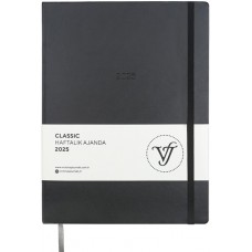 VICTORIA'S JOURNALS VJ-124-1401 Classic A4 (19x25) Haftalık Ajanda Sert Kapak Ivory 100 Gr. Lastikli Cepli 144 Yaprak