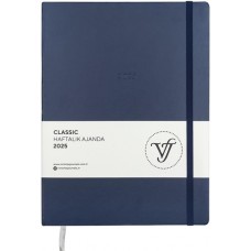 VICTORIA'S JOURNALS VJ-124-1402 Classic A4 (19x25) Haftalık Ajanda Sert Kapak Ivory 100 Gr. Lastikli Cepli 144 Yaprak