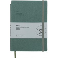 VICTORIA'S JOURNALS VJ-124-1432 Kuka A5 (14x21) Haftalık Ajanda Esnek Kapak Ivory 80 Gr. 160 Yaprak Lastikli Cepli Kalem Yeri Renkli Kenar