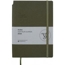 VICTORIA'S JOURNALS VJ-124-1433 Kuka A5 (14x21) Haftalık Ajanda Esnek Kapak Ivory 80 Gr. 160 Yaprak Lastikli Cepli Kalem Yeri Renkli Kenar