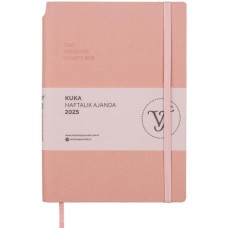 VICTORIA'S JOURNALS VJ-124-1435 Kuka A5 (14x21) Haftalık Ajanda Esnek Kapak Ivory 80 Gr. 160 Yaprak Lastikli Cepli Kalem Yeri Renkli Kenar