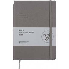 VICTORIA'S JOURNALS VJ-124-1437 Kuka A5 (14x21) Haftalık Ajanda Esnek Kapak Ivory 80 Gr. 160 Yaprak Lastikli Cepli Kalem Yeri Renkli Kenar